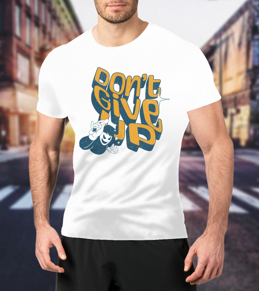 DON'T GIVE UP Retro Cartoon Hand Gesture Text T-Shirt