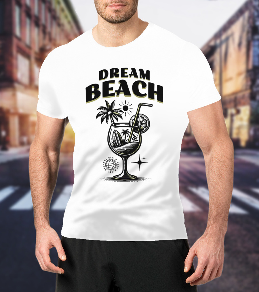 Dream Beach Travel Since 1981 Tropical Cocktail Palm Trees Sun And Moon T-Shirt