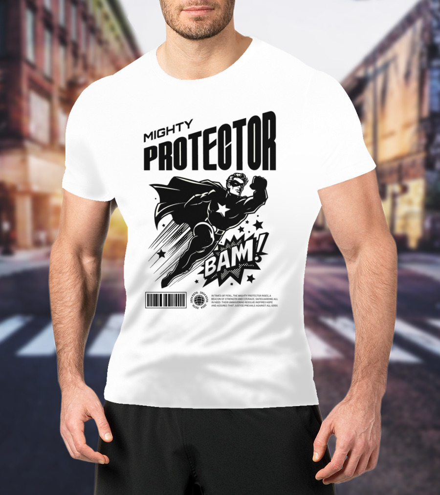 Mighty Protector BAAM Retro Comic Style Superhero T-Shirt