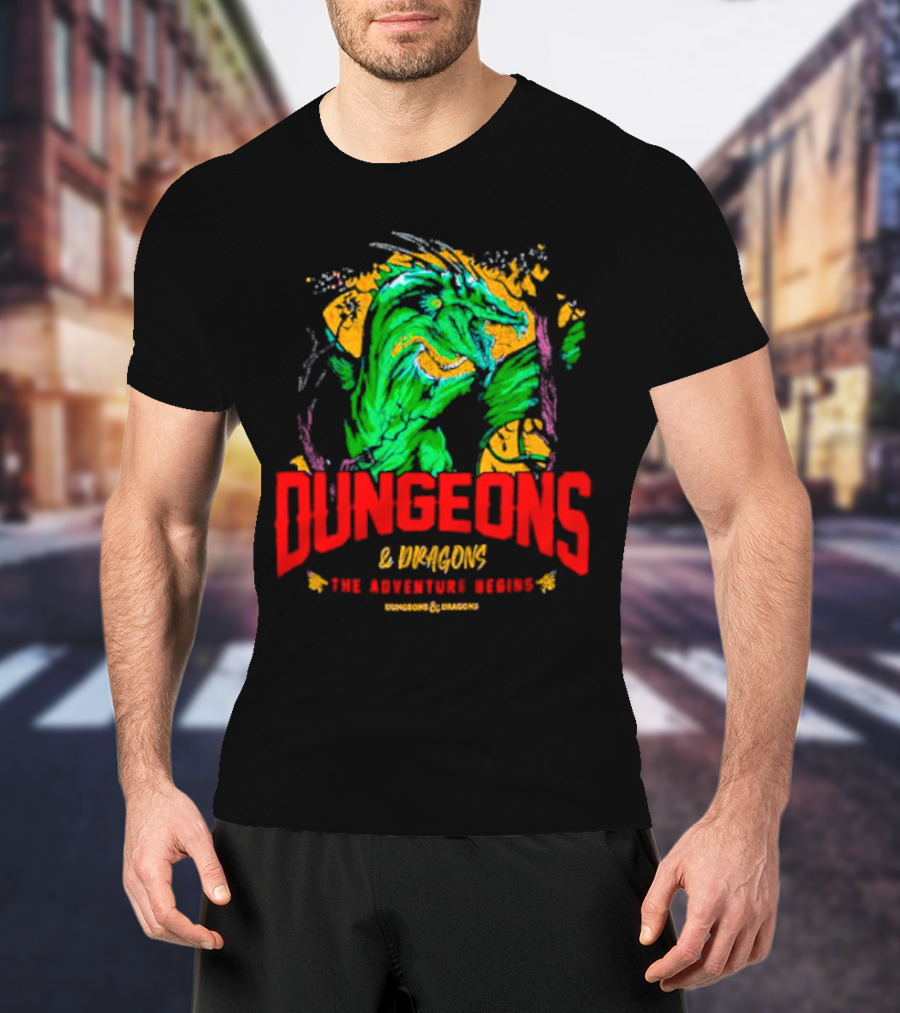 Dungeons And Dragons The Adventure Begins Green Dragon Fantasy T-Shirt