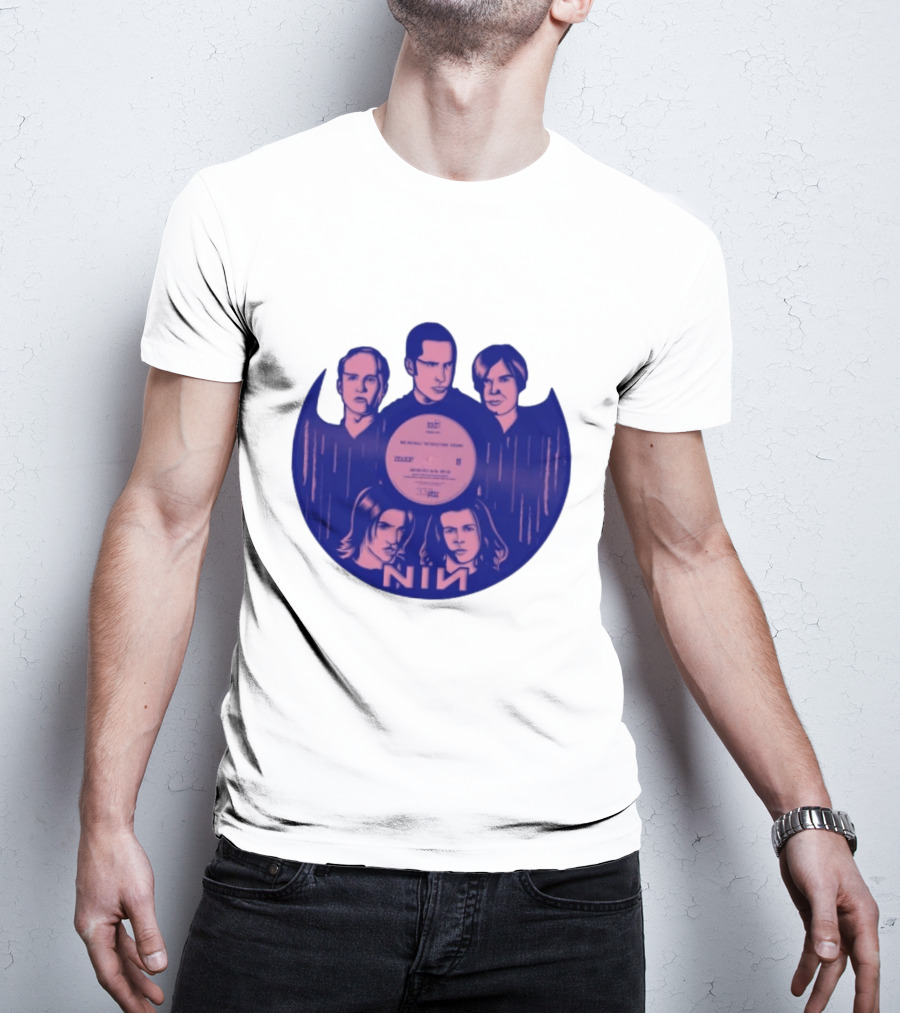 NIN Spiral Group Portrait With Record T-Shirt