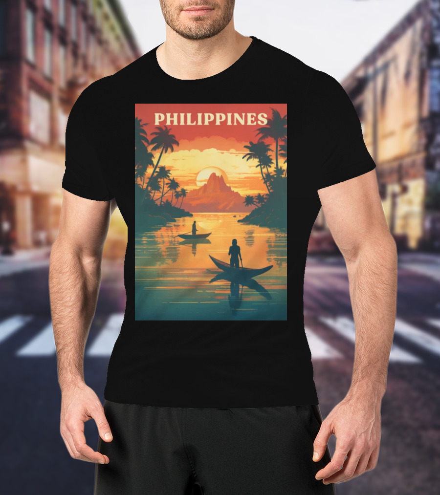 Philippines Sunset Canoe Adventure Tropical Paradise Scene T-Shirt