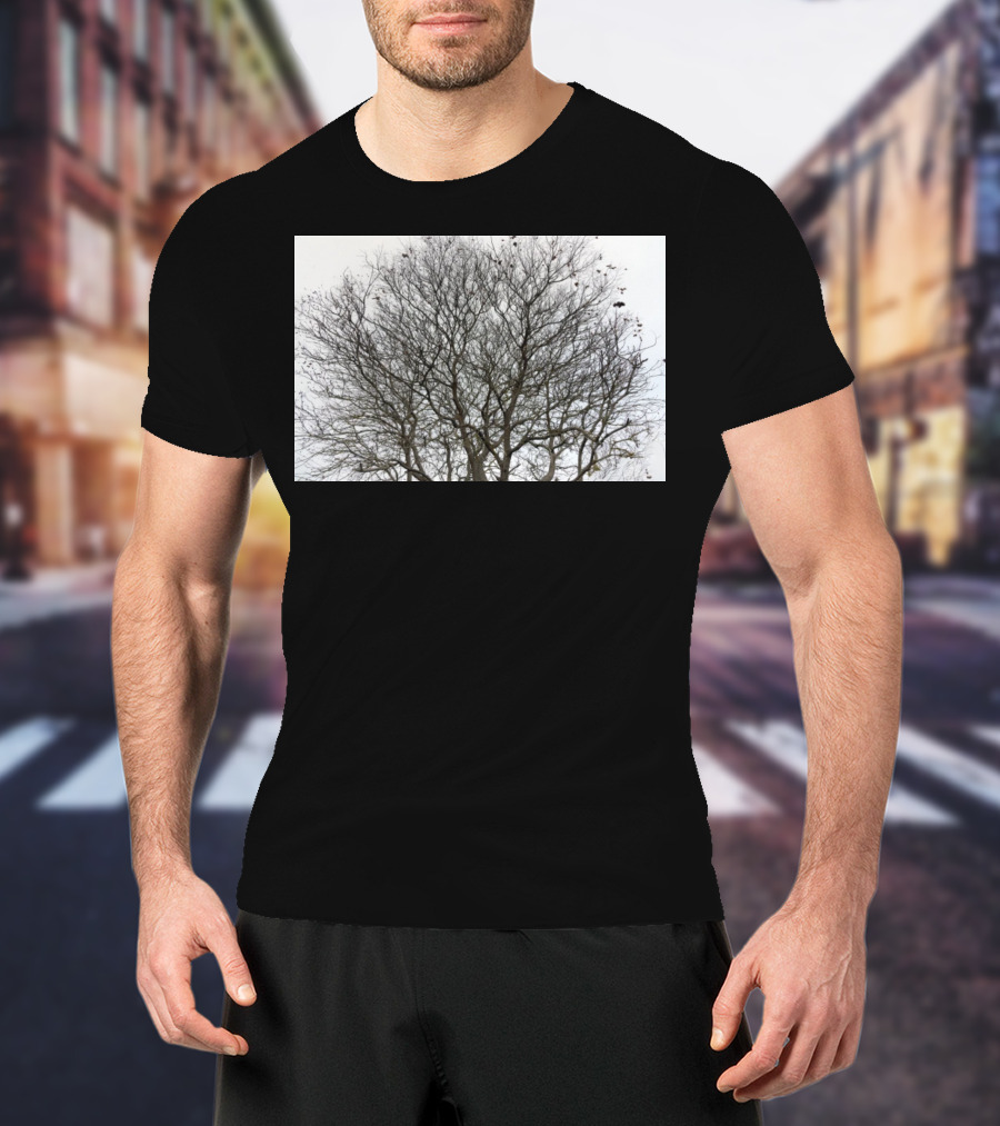 Winters Tracery Bare Tree Branches In Overcast Grey Sky T-Shirt