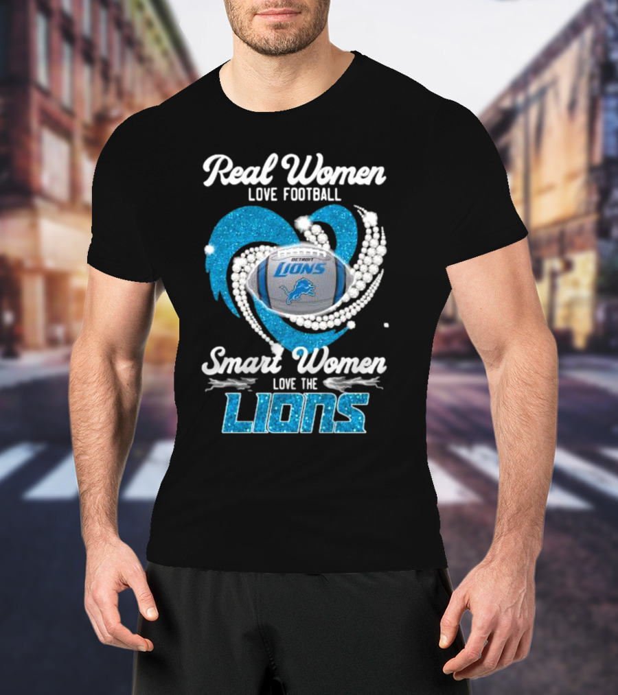 Real Women Love Football Smart Women Love The Detroit Lions Logo Football T-Shirt