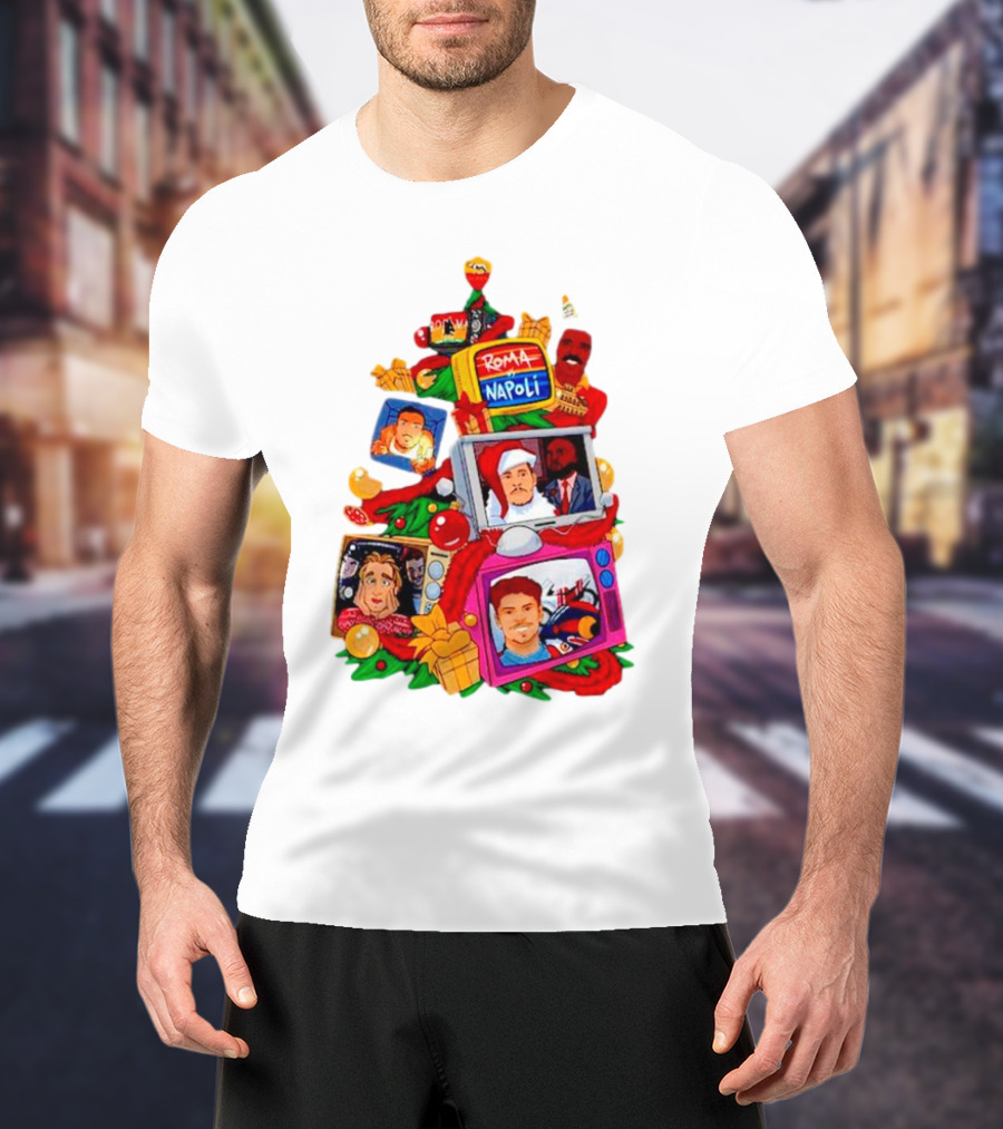 Romolo Con La Matchday Christmas Tree With Roma Napoli Christmas TV Characters T-Shirt