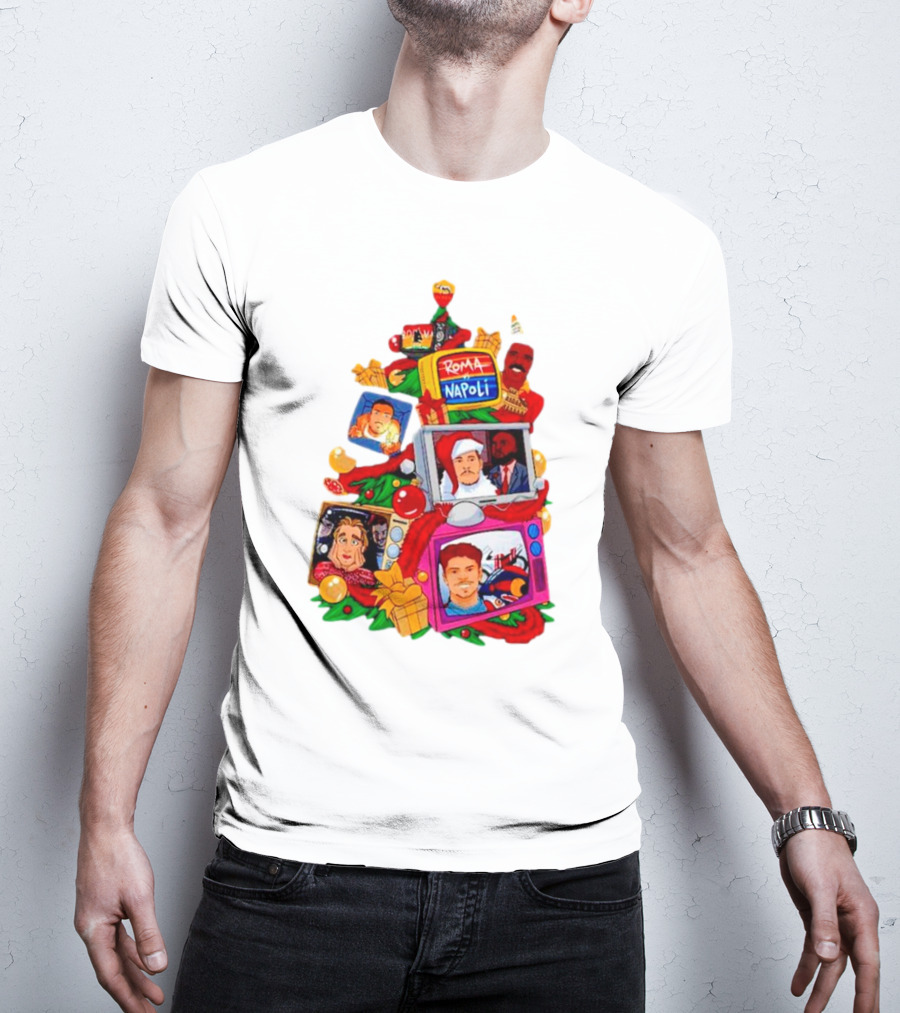 Romolo Con La Matchday Christmas Tree With Roma Napoli Christmas TV Characters T-Shirt