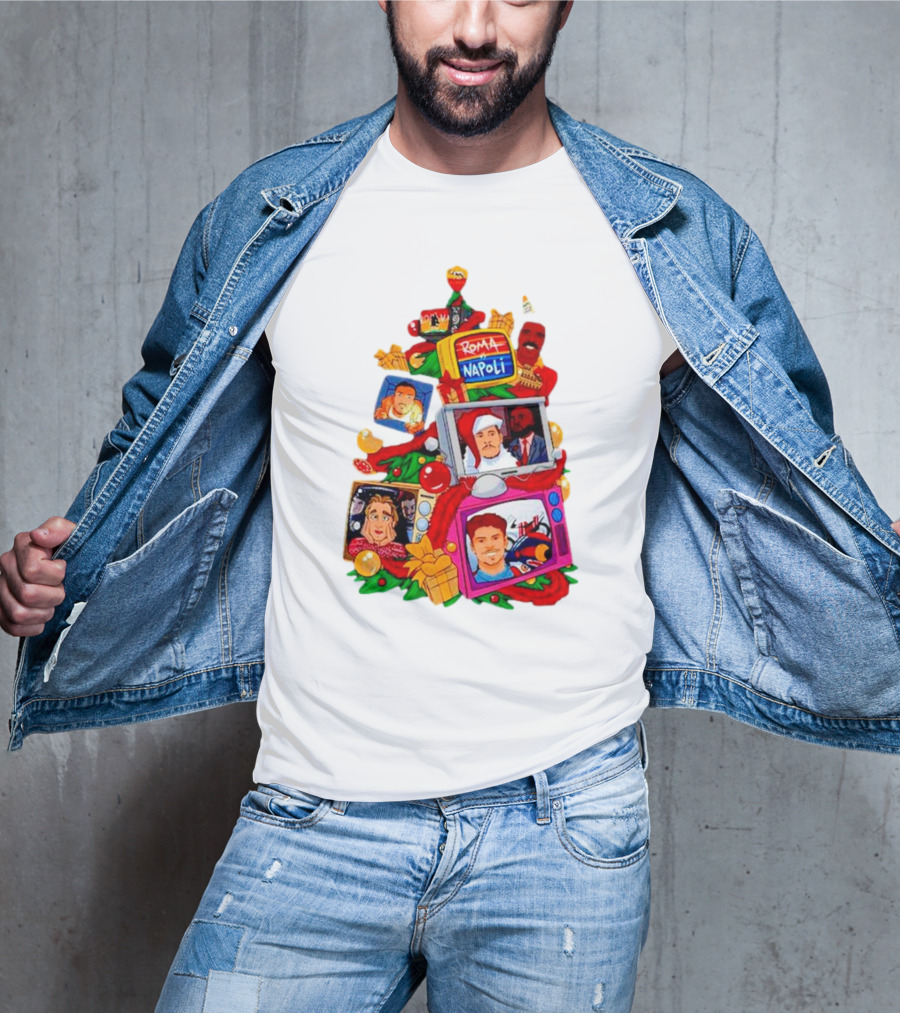 Romolo Con La Matchday Christmas Tree With Roma Napoli Christmas TV Characters T-Shirt