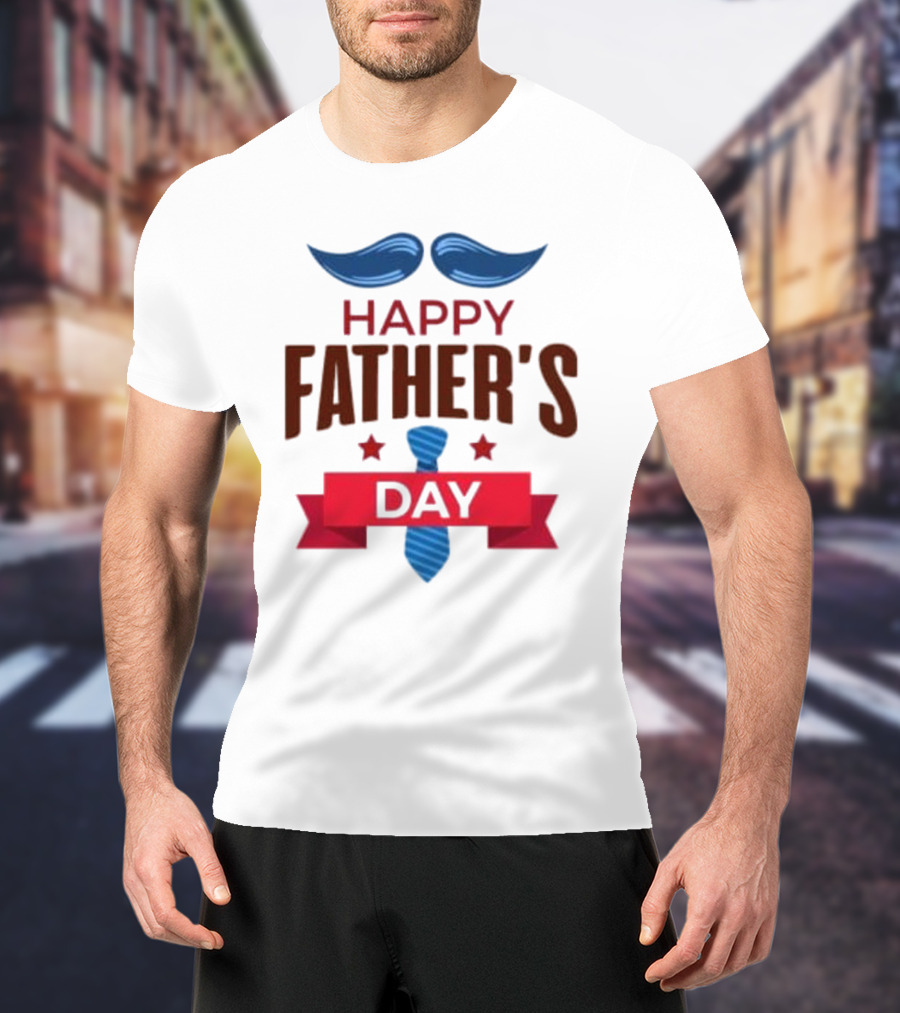 Happy Father's Day Blue Mustache And Tie T-Shirt