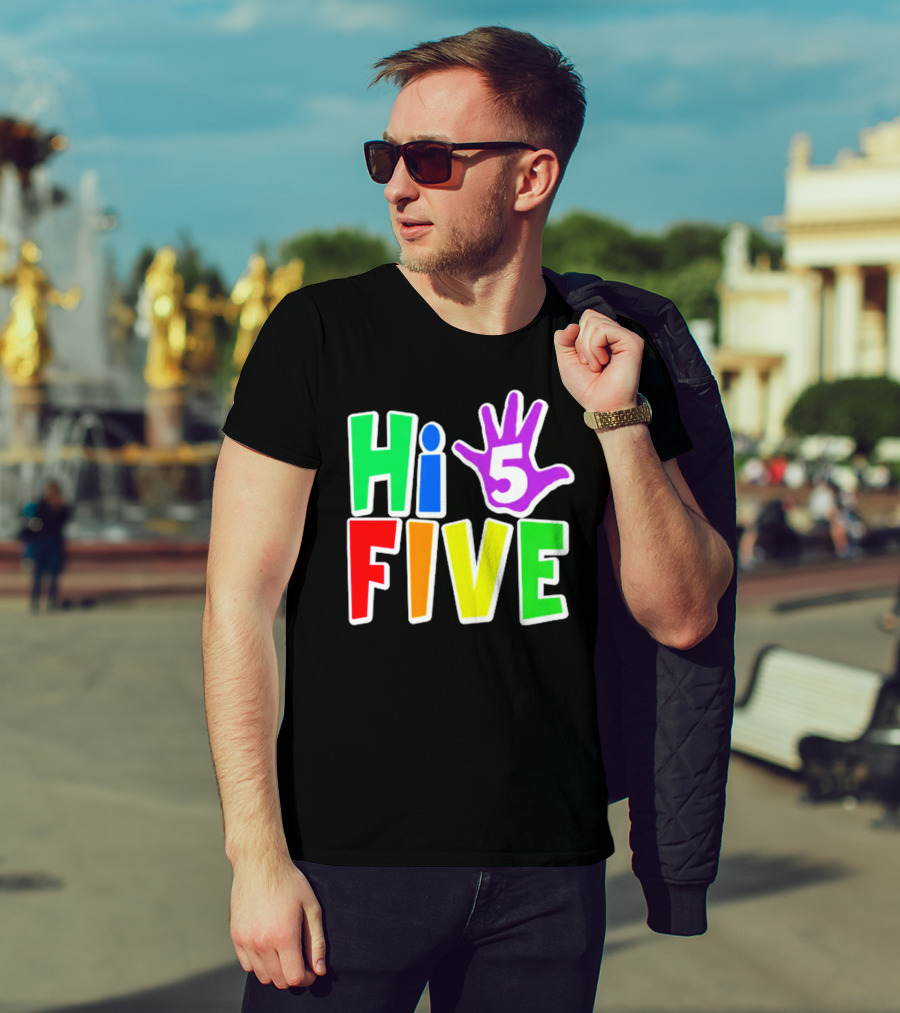 Hi Five Birthday Kids Boys And Girls Colorful Handprint T-Shirt