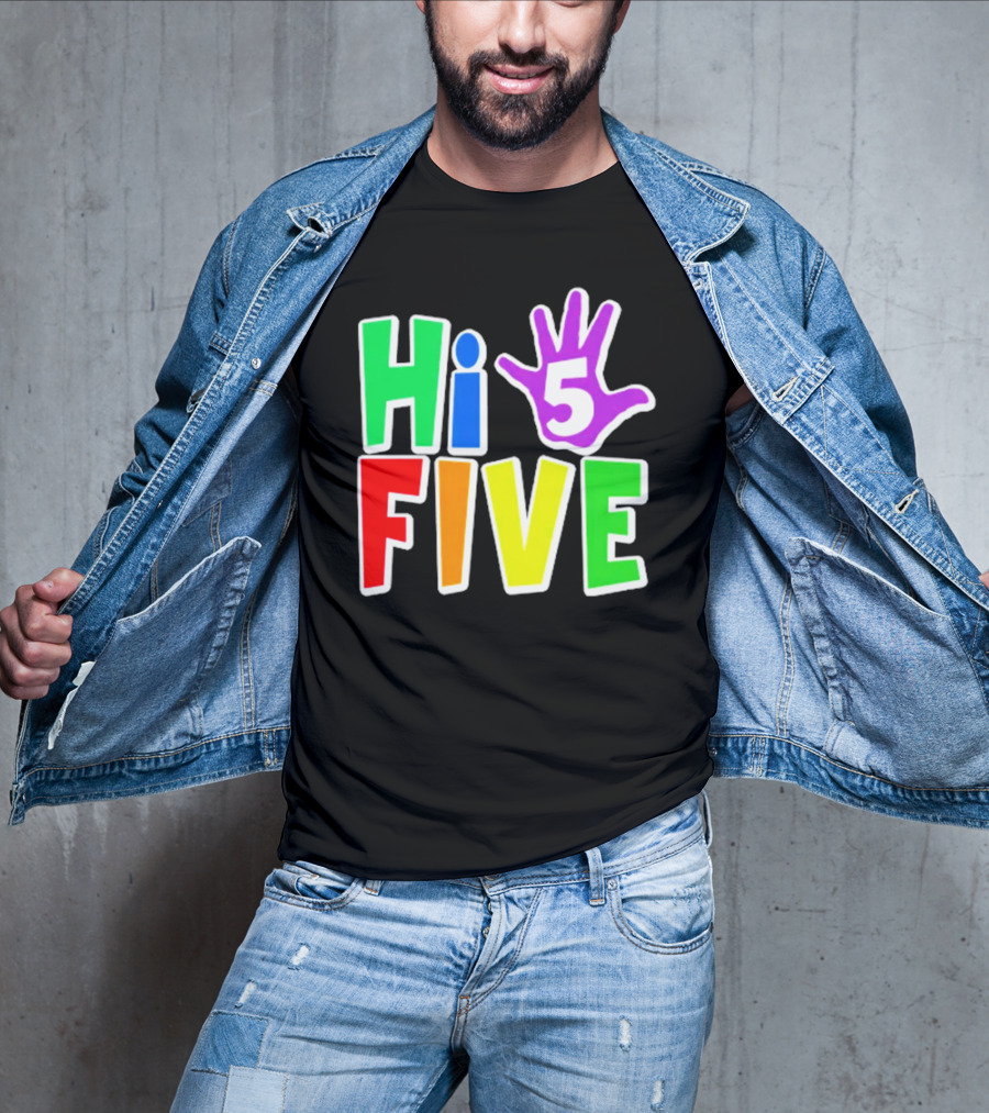 Hi Five Birthday Kids Boys And Girls Colorful Handprint T-Shirt