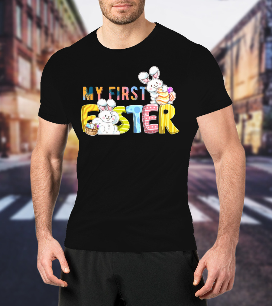 My First Easter Baby Boy Easter Bunny With Colorful Eggs And Bunnies T-Shirt