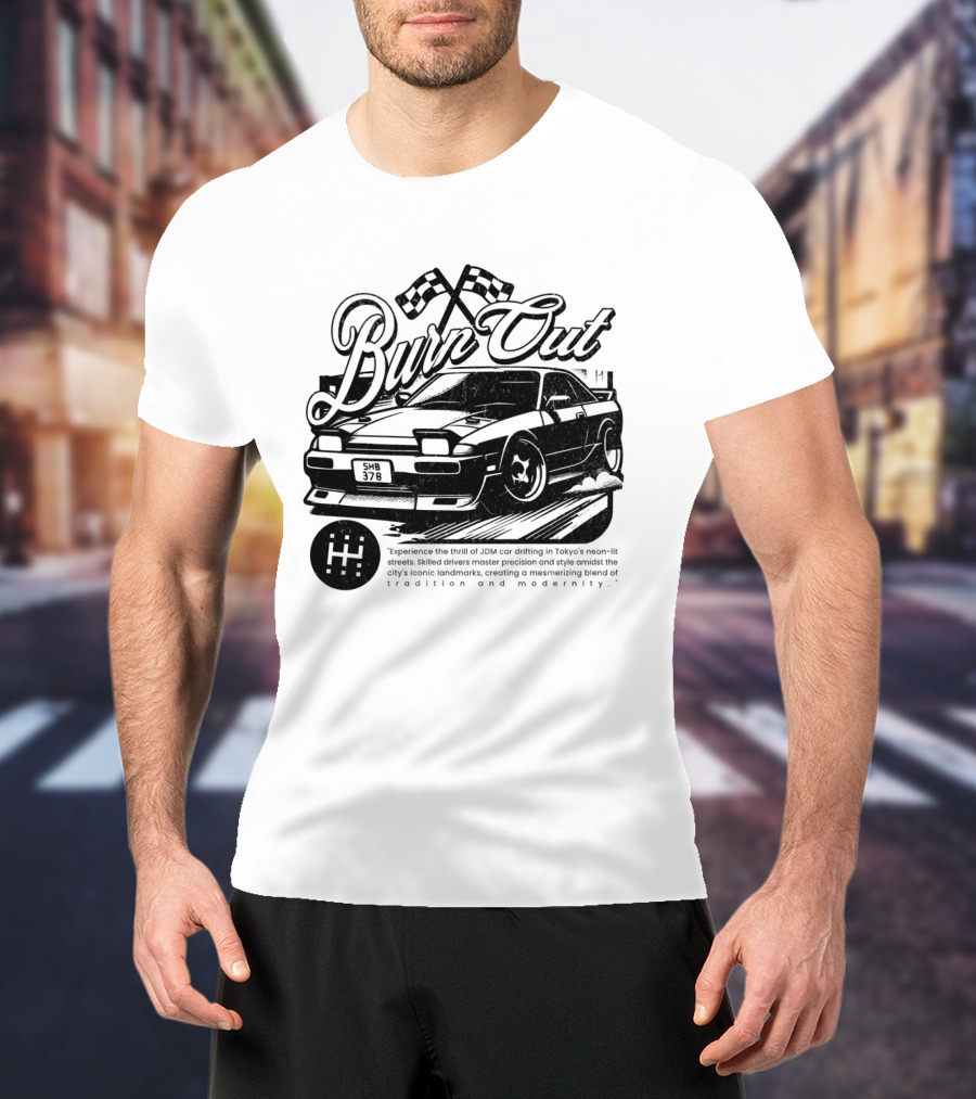 Burn Out JDM Car Drifting Tokyo Streets Tradition And Modernity T-Shirt
