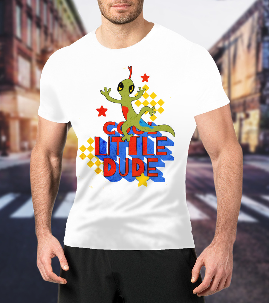 Cool Little Dude Lizard With Stars And Checkerboard T-Shirt