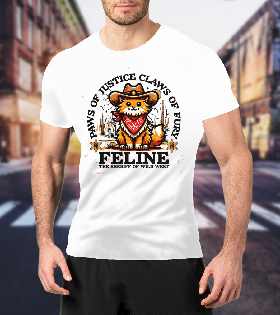 Paws Of Justice Claws Of Fury Feline The Sheriff Of Wild West T-Shirt