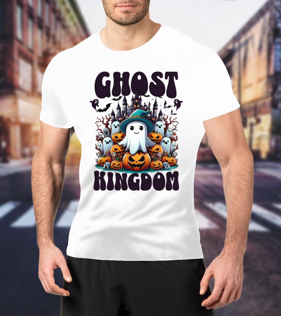 Ghost Kingdom Halloween Ghosts And Pumpkins Witches Hat Haunted Castle T-Shirt