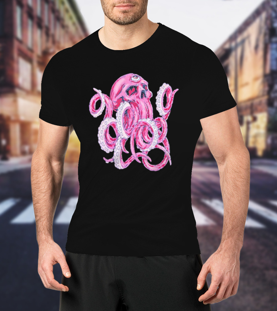 Deep Dark And Dangerous Red Octopus Skull Ddd T-Shirt