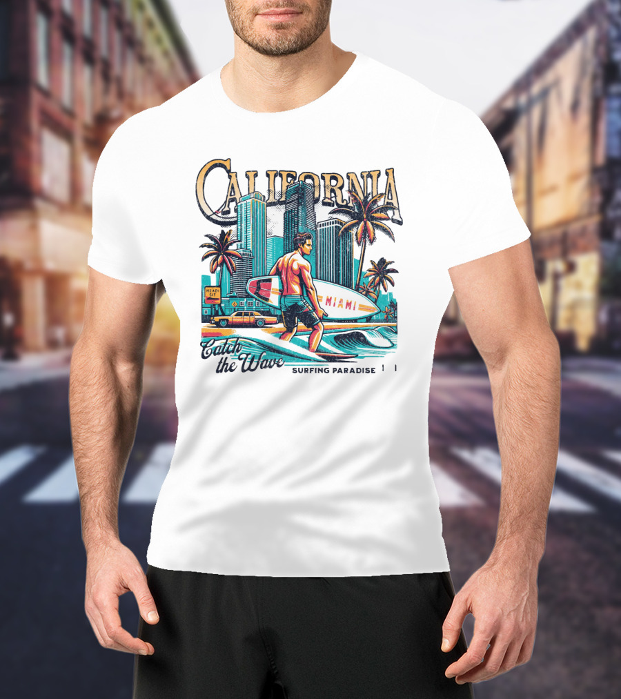 California Catch The Waves Surfing Paradise Miami T-Shirt