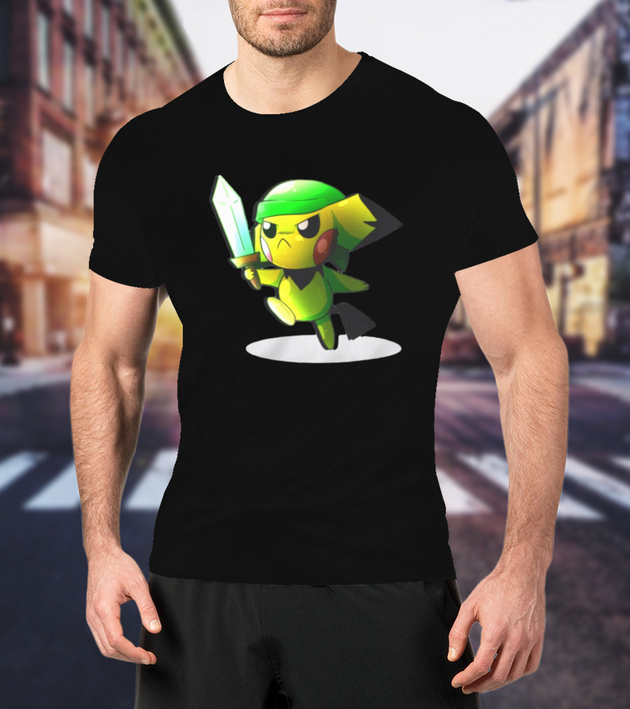 Pikachu Dressed As Link From The Legend Of Zelda With Sword In Hand T-Shirt