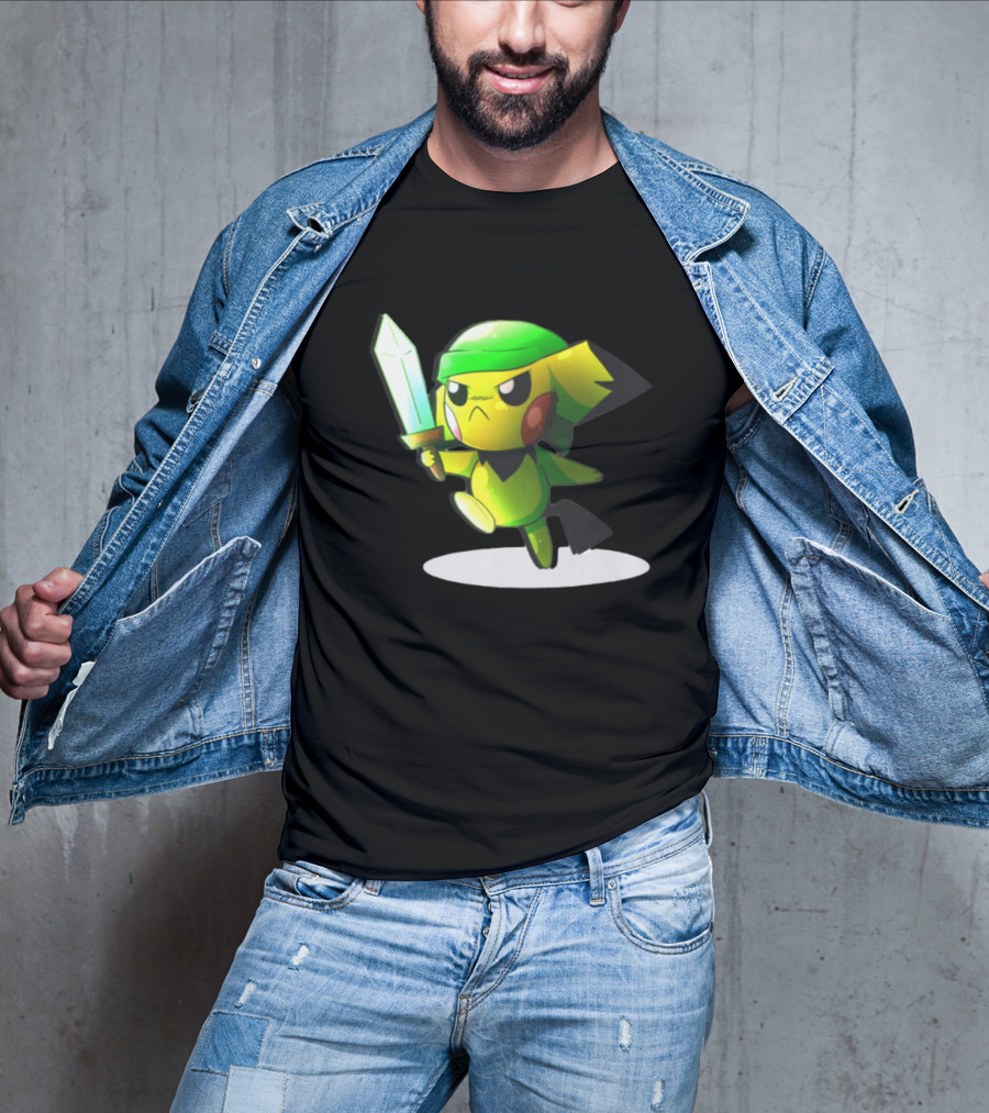 Pikachu Dressed As Link From The Legend Of Zelda With Sword In Hand T-Shirt