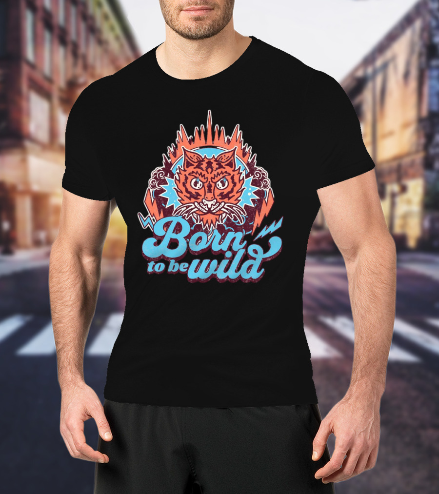 Born To Be Wild Tiger Vintage Style Retro Lightning Burst T-Shirt