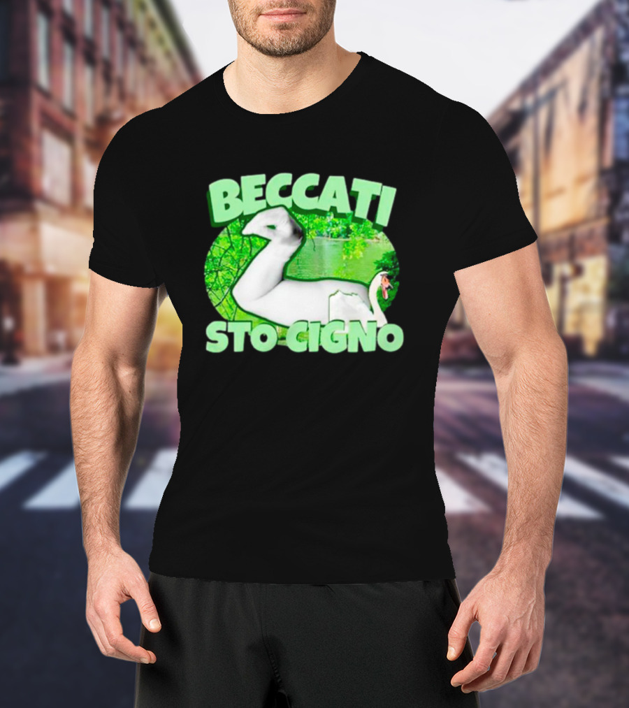 Beccati Sto Cigno Goose Meme - Italian Humor With Green Lake Background T-Shirt