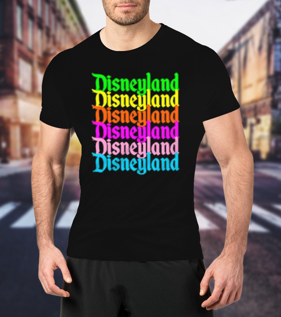Disneyland Rainbow Multicolor Text Stacked T-Shirt