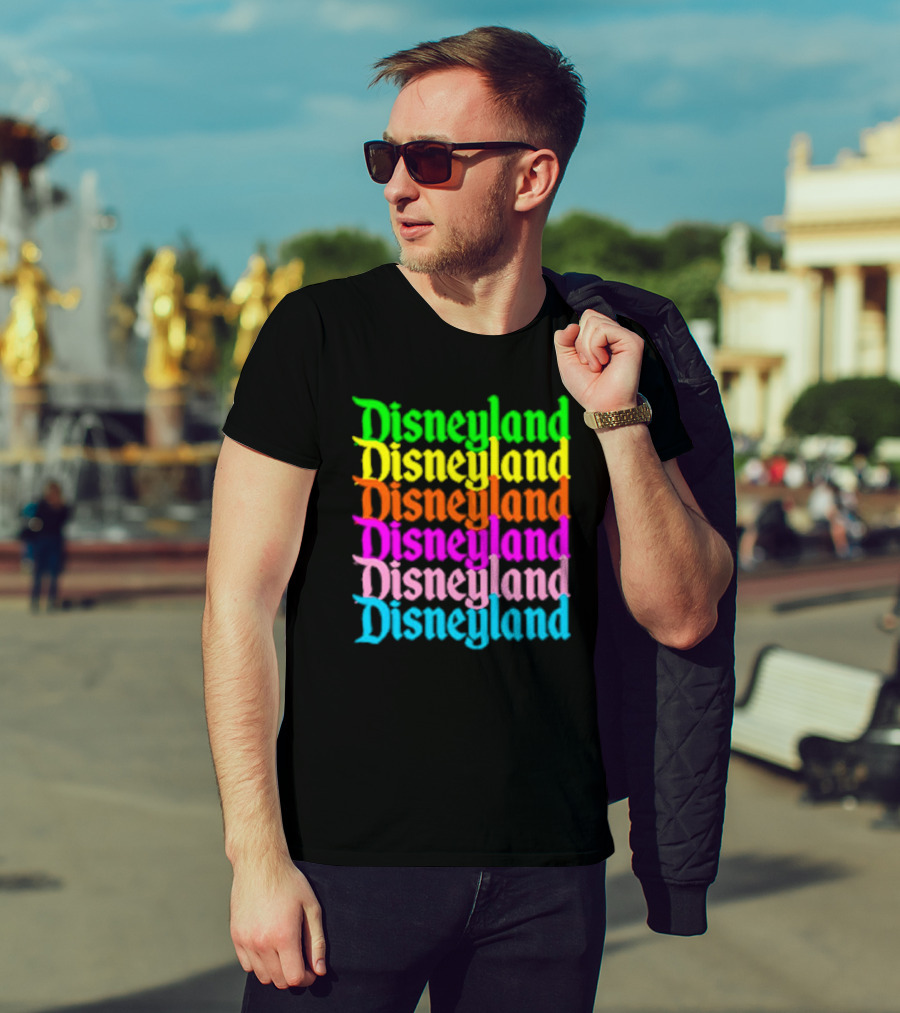 Disneyland Rainbow Multicolor Text Stacked T-Shirt