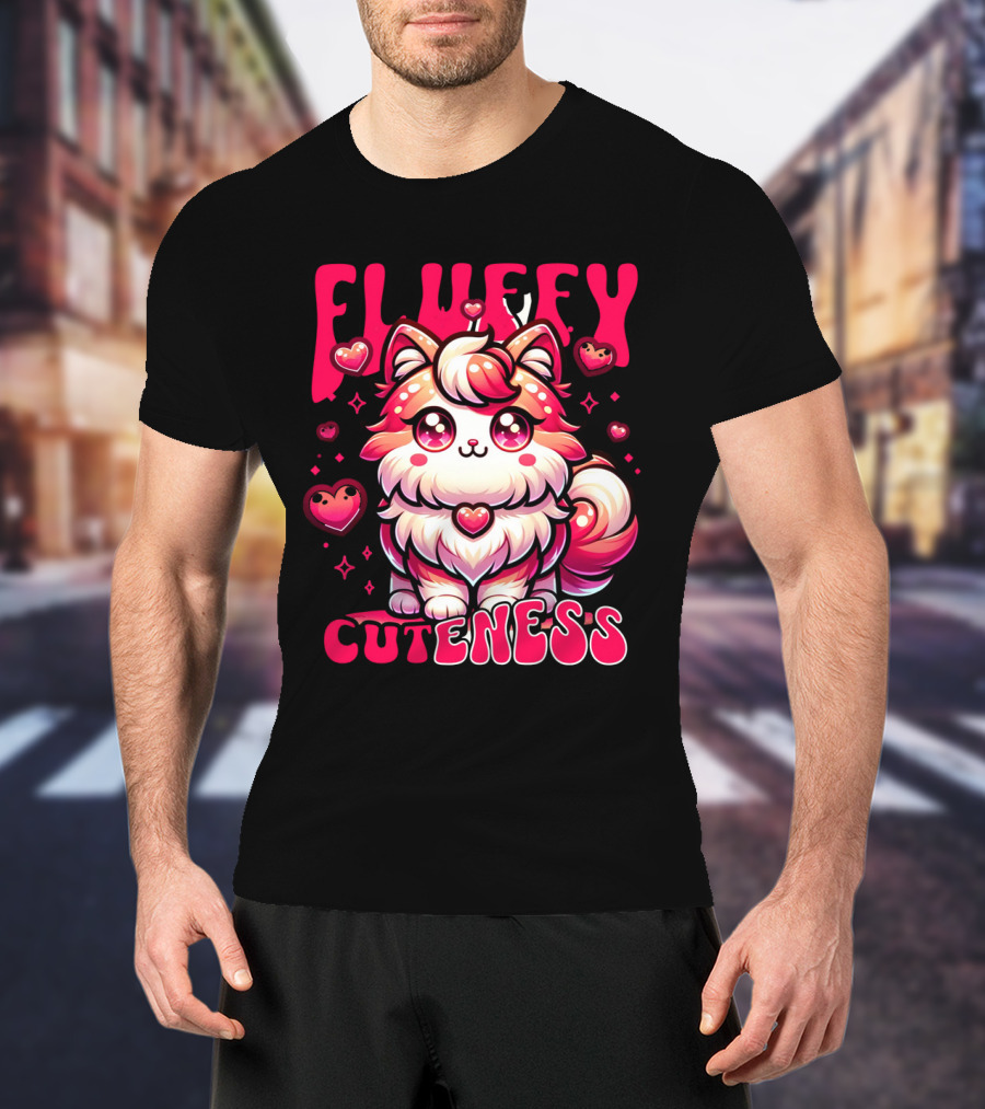 FLUFFY CUTENESS Heart-Eyed Kawaii Creature Surrounded By Little Hearts T-Shirt