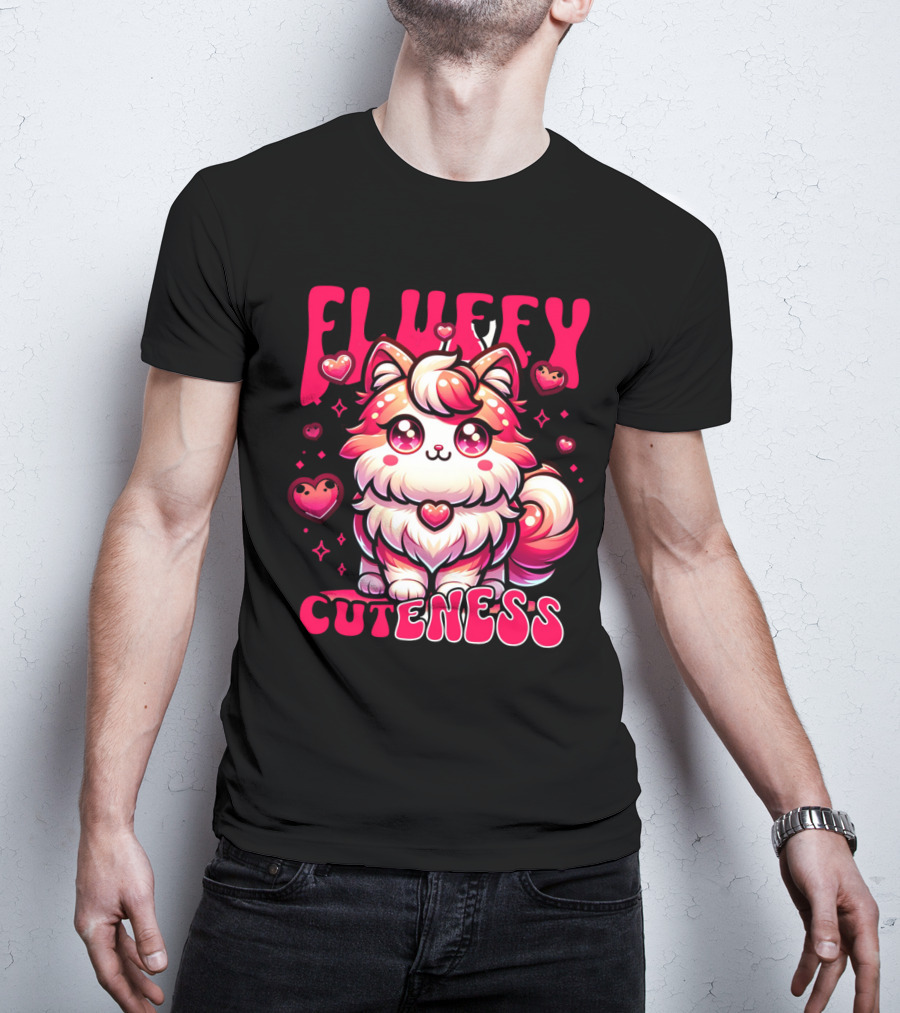 FLUFFY CUTENESS Heart-Eyed Kawaii Creature Surrounded By Little Hearts T-Shirt