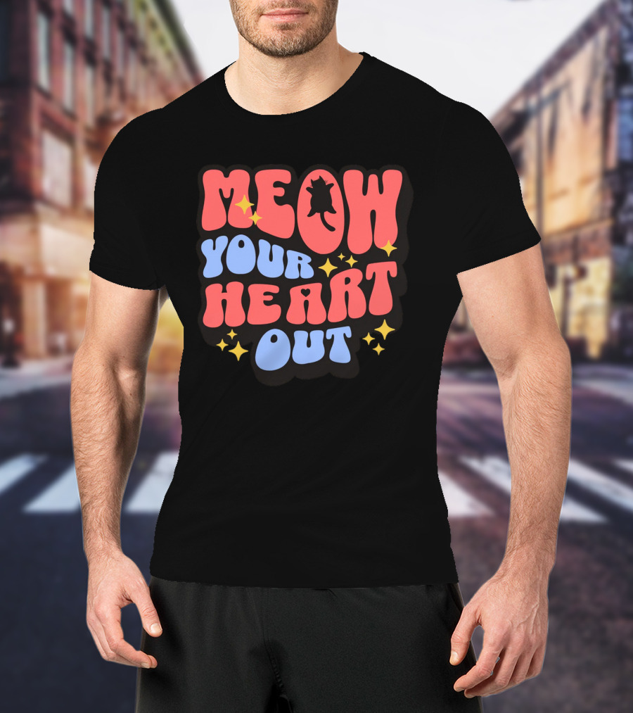 MEOW YOUR HEART OUT Retro Cat Stars T-Shirt