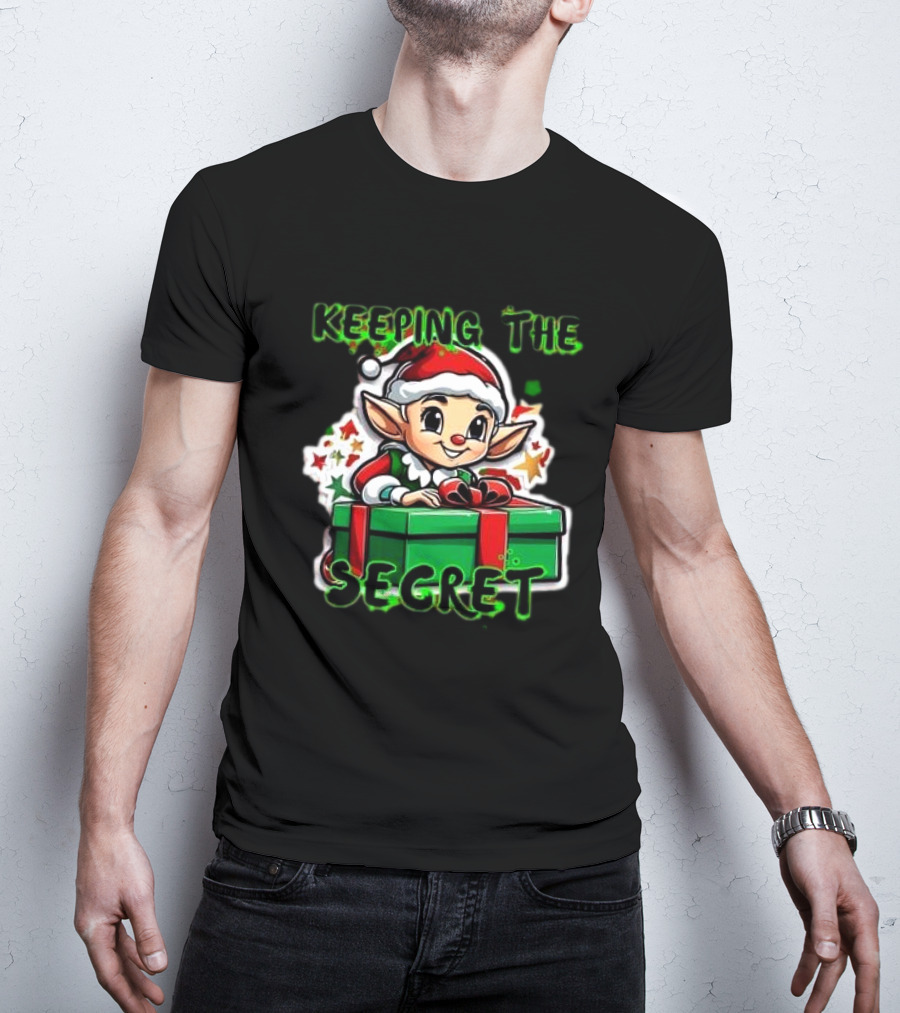 Keeping The Secret Christmas Elf With Present T-Shirt