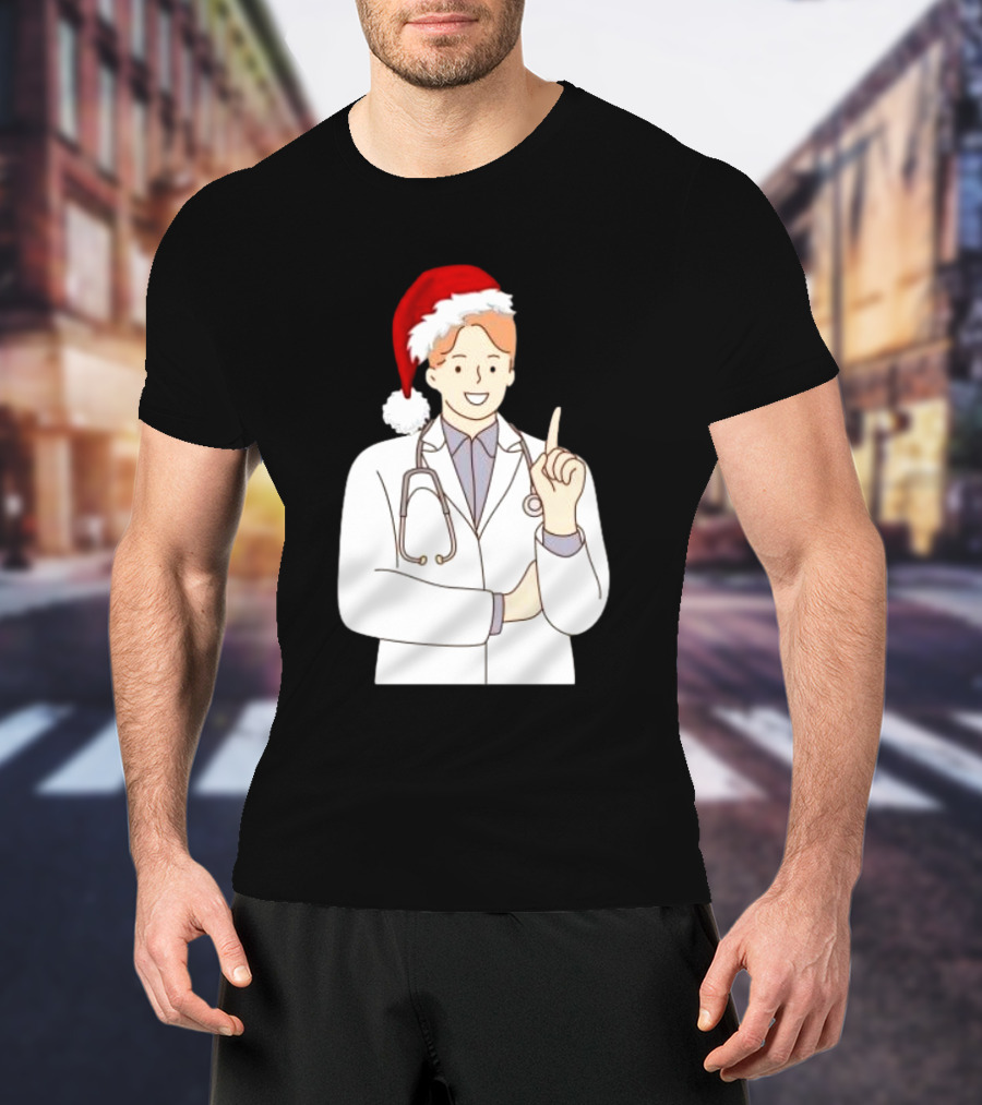 Santa Hat Wearing Physician Doctor Merry Christmas T-Shirt