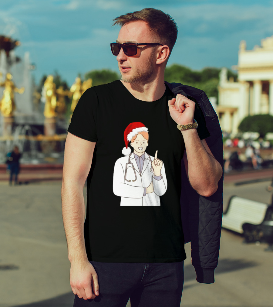 Santa Hat Wearing Physician Doctor Merry Christmas T-Shirt