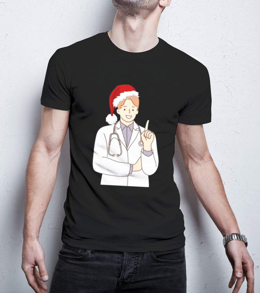 Santa Hat Wearing Physician Doctor Merry Christmas T-Shirt
