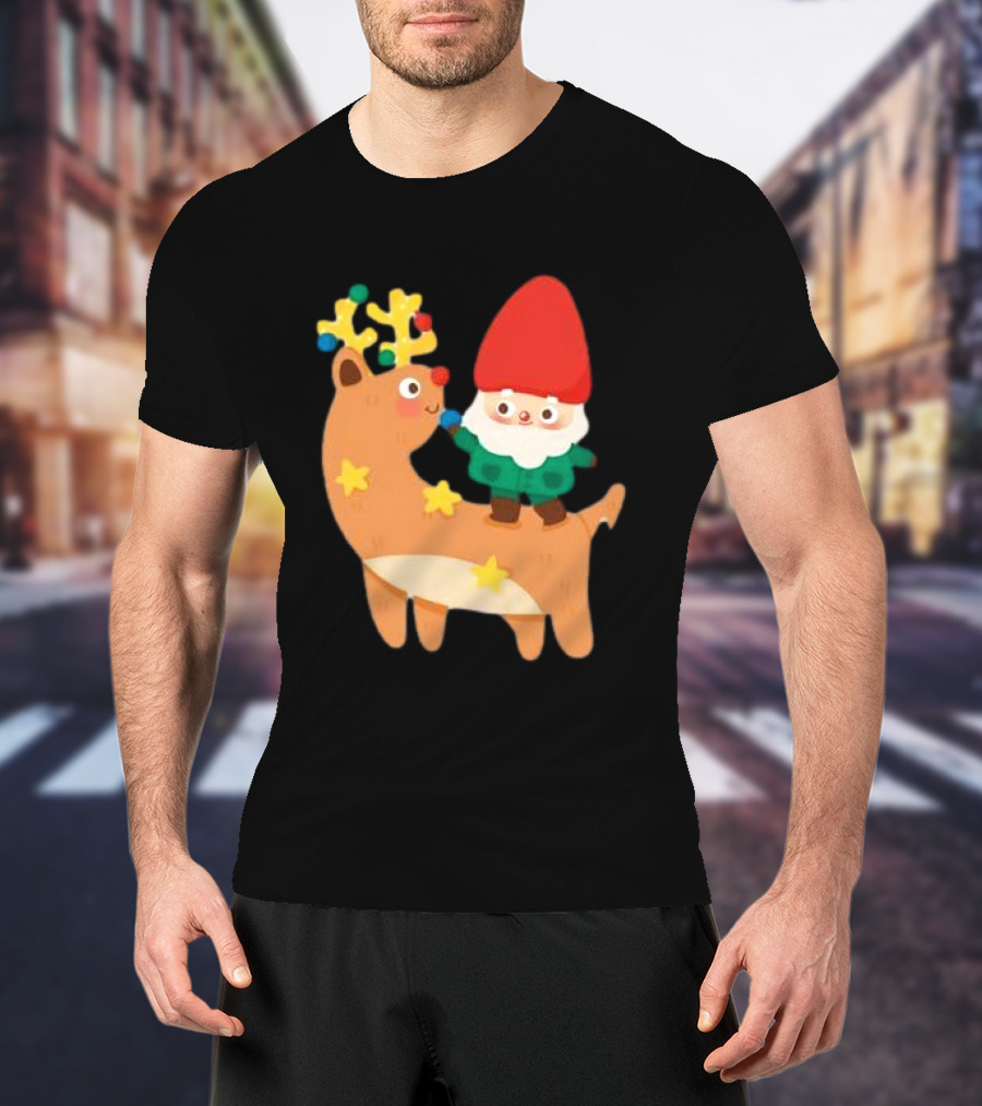 Cute Christmas Reindeer With Santa Riding T-Shirt