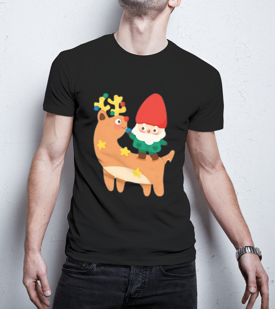 Cute Christmas Reindeer With Santa Riding T-Shirt