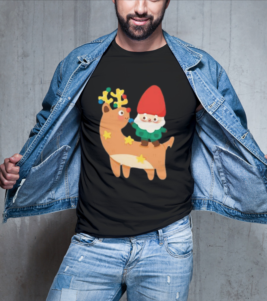 Cute Christmas Reindeer With Santa Riding T-Shirt