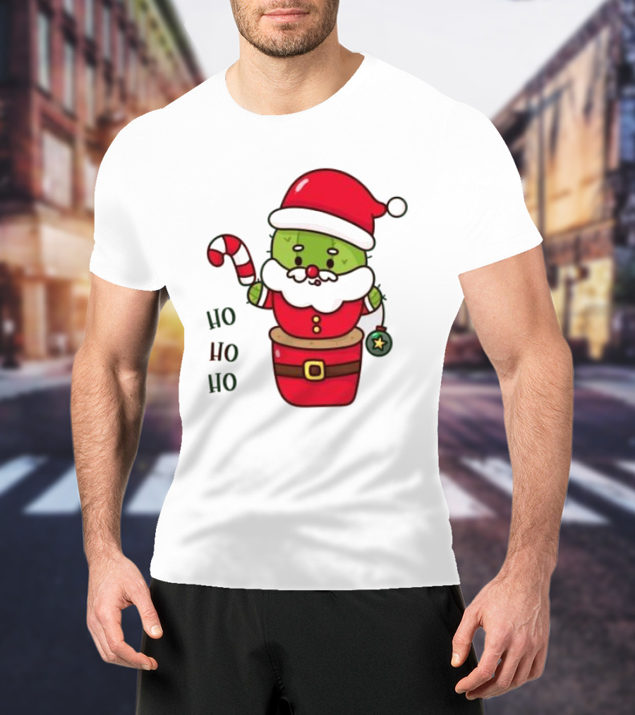 Santa Claus Ho Ho Ho Christmas Cactus Santa Suit Candy Cane T-Shirt