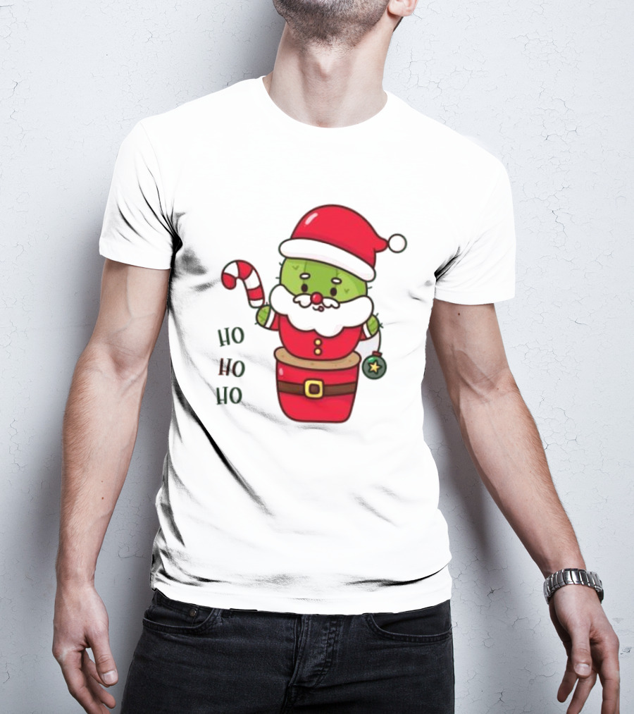 Santa Claus Ho Ho Ho Christmas Cactus Santa Suit Candy Cane T-Shirt