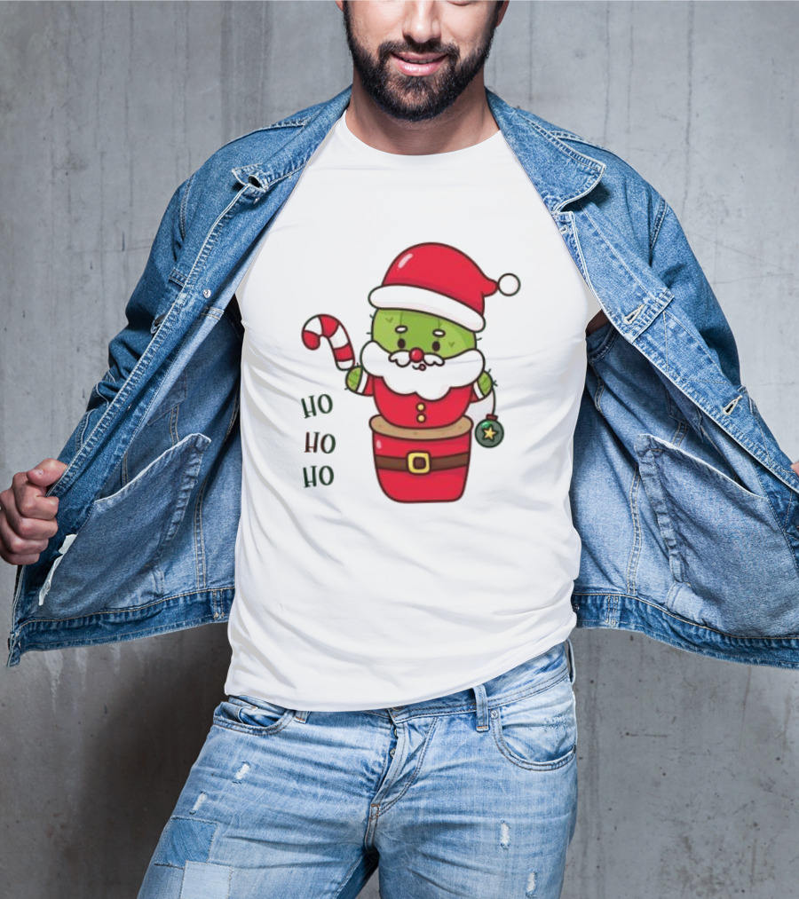 Santa Claus Ho Ho Ho Christmas Cactus Santa Suit Candy Cane T-Shirt