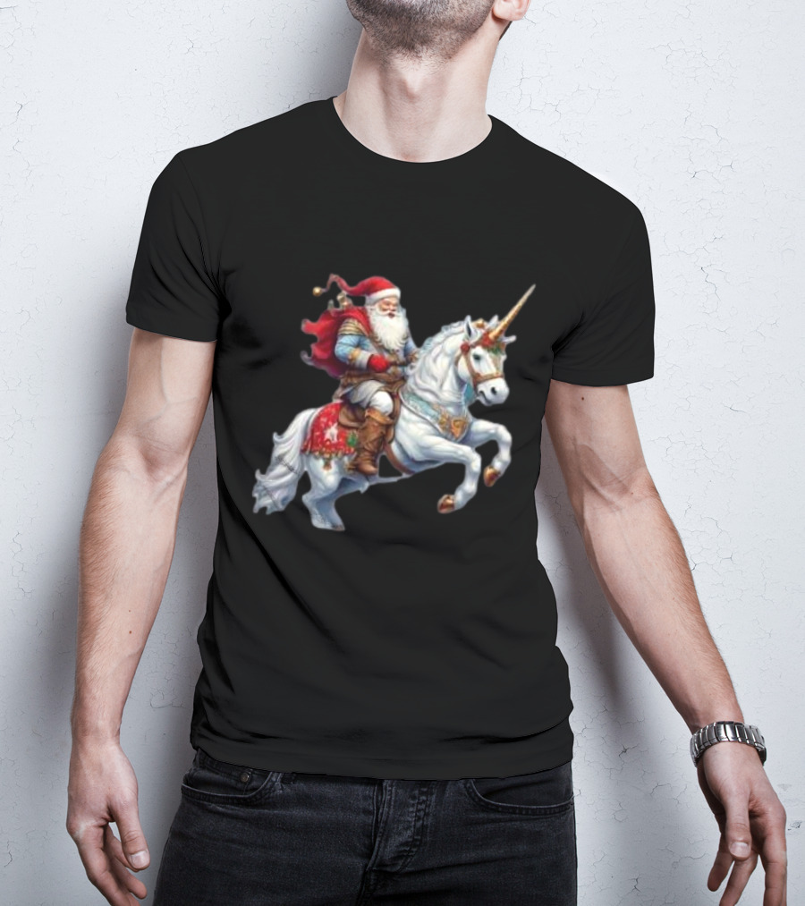 Santa Claus Riding Festive Unicorn Christmas T-Shirt