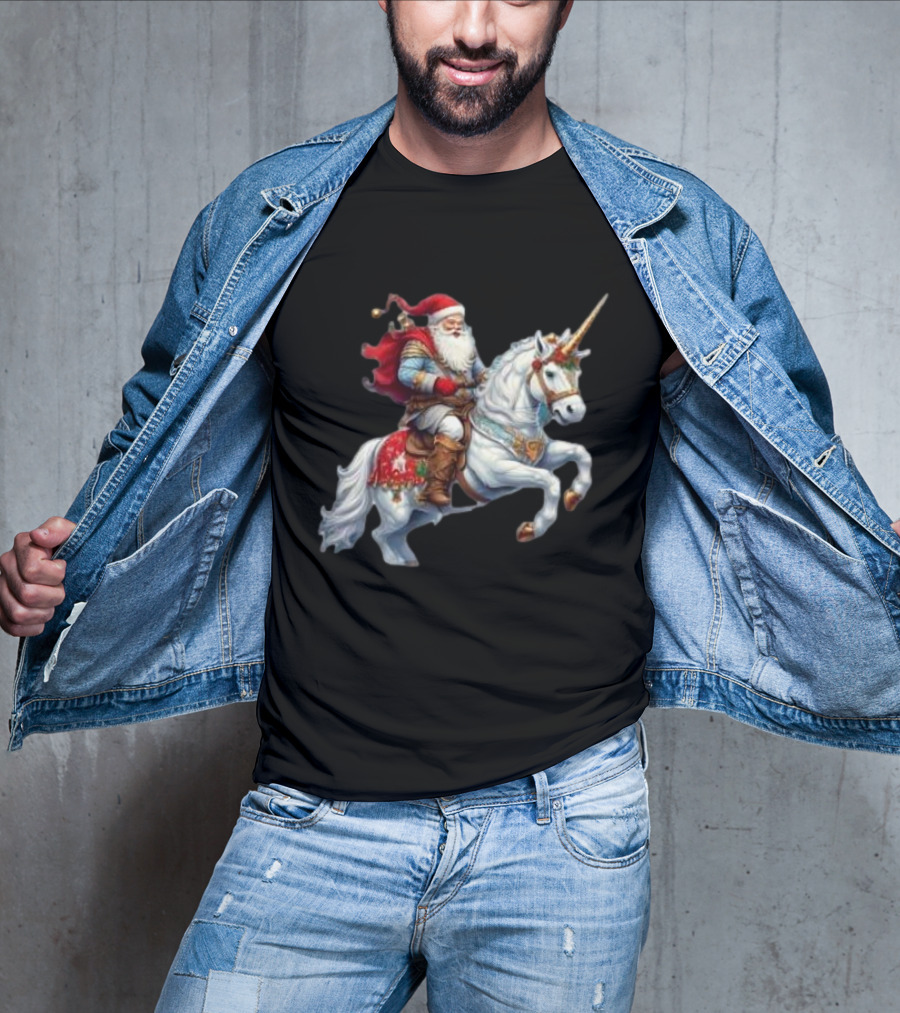 Santa Claus Riding Festive Unicorn Christmas T-Shirt