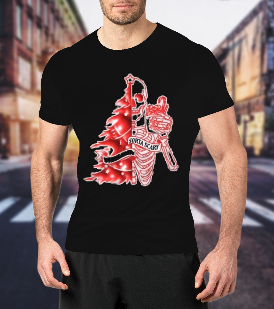 Skeleton Sorta Merry Sorta Scary Christmas Tree Splittinwigz T-Shirt