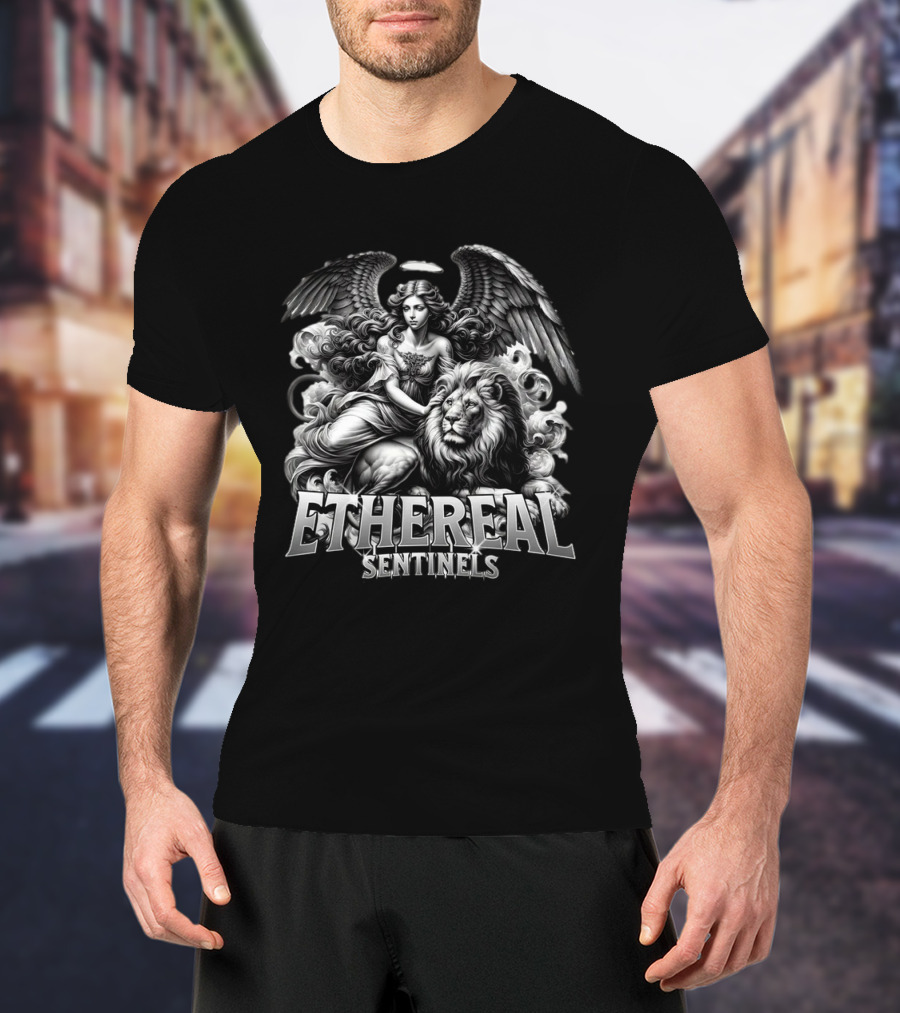 ETHEREAL SENTINELS Angel And Lion T-Shirt