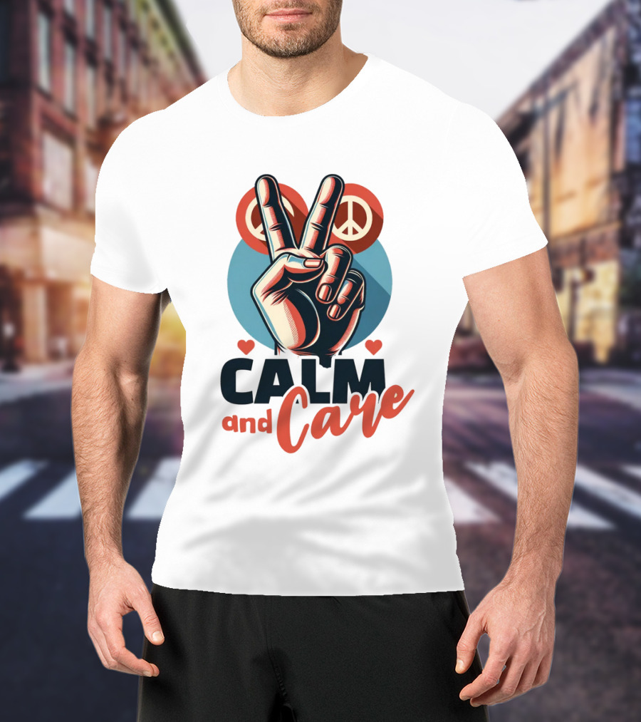 CALM And Care Peace Sign With Hearts T-Shirt