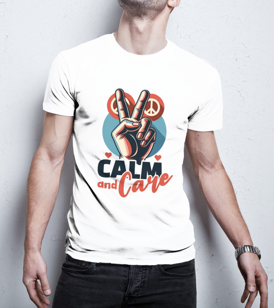 CALM And Care Peace Sign With Hearts T-Shirt