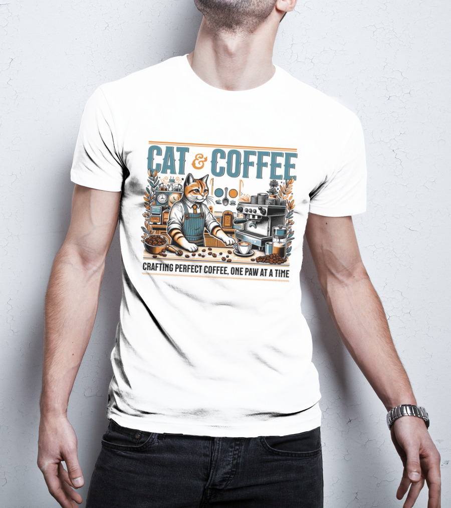 CAT And COFFEE Crafting Perfect Coffee One Paw At A Time T-Shirt