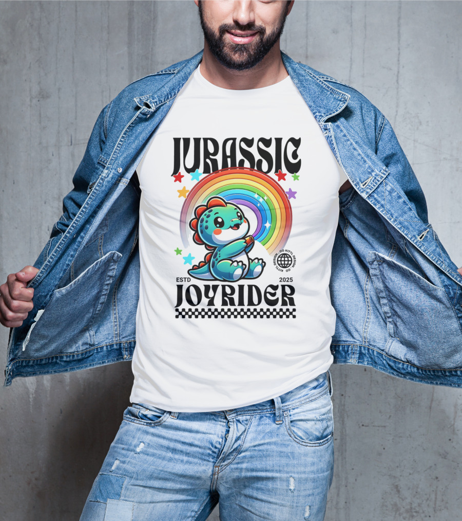 JURASSIC JOYRIDER ESTD 2025 Rainbow Star Dino Club T-Shirt