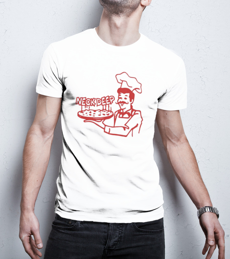 Neck Deep Pizza Chef With Retro Style Illustrative T-Shirt