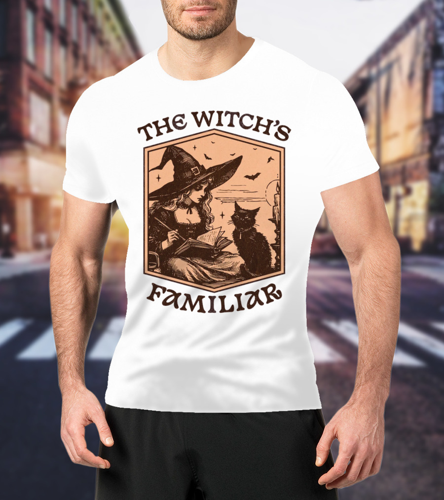 The Witch's Familiar Halloween Vintage Witch And Cat T-Shirt